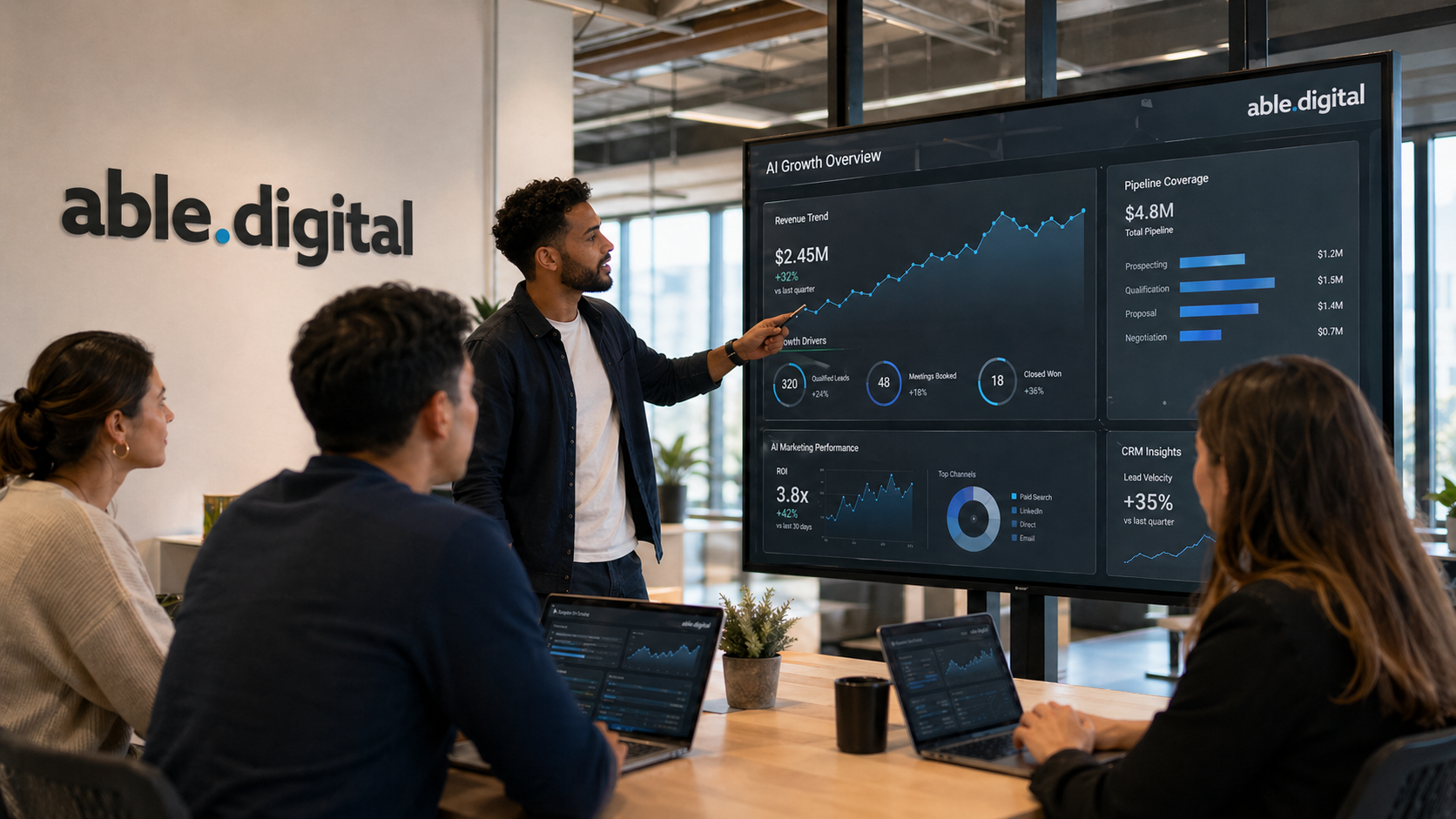 Digital experience architecture connecting websites portals CRM automation and customer journeys.